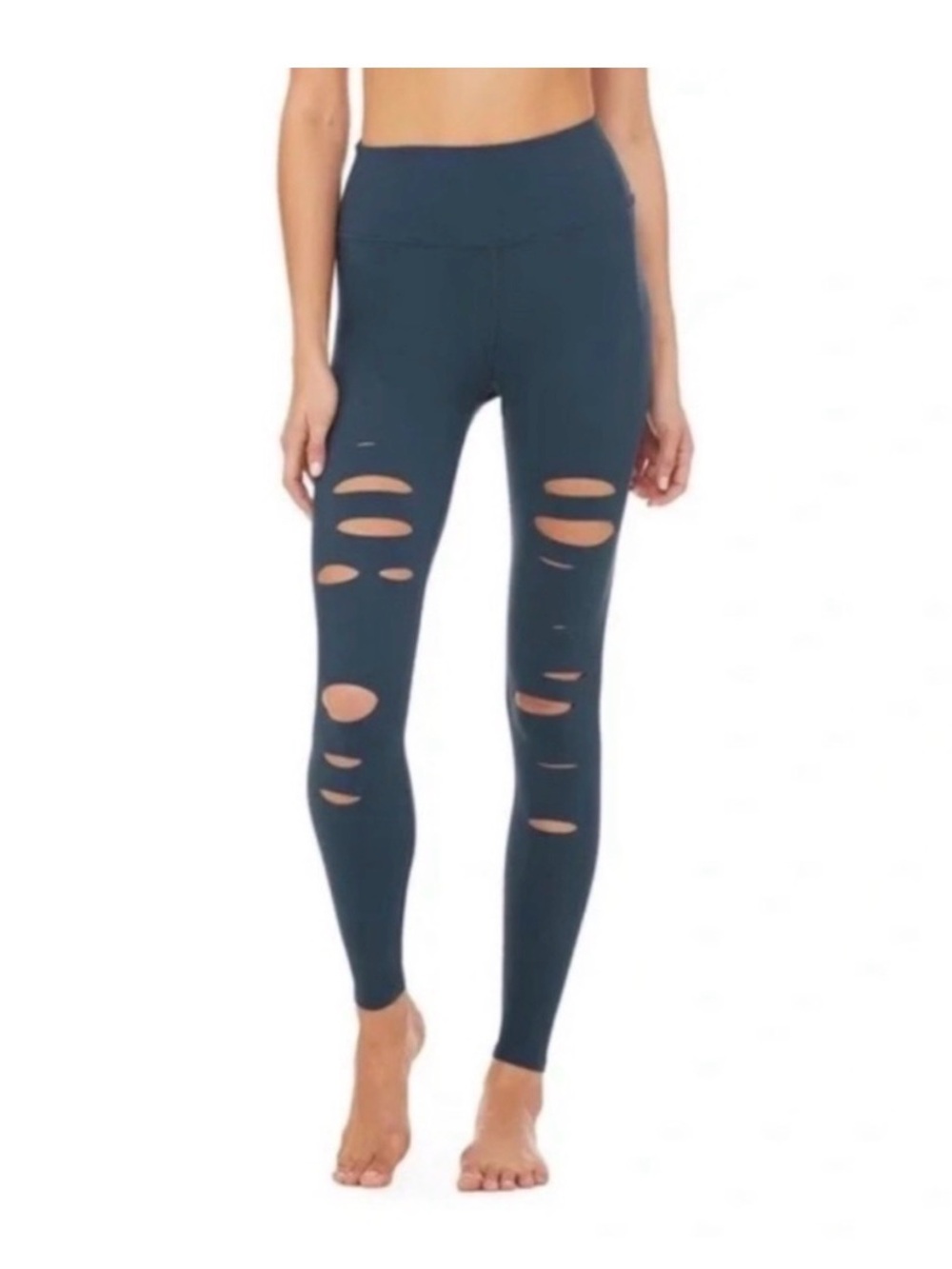 ALO Yoga ripped Blue Leggings Form-Fitting Full-Length